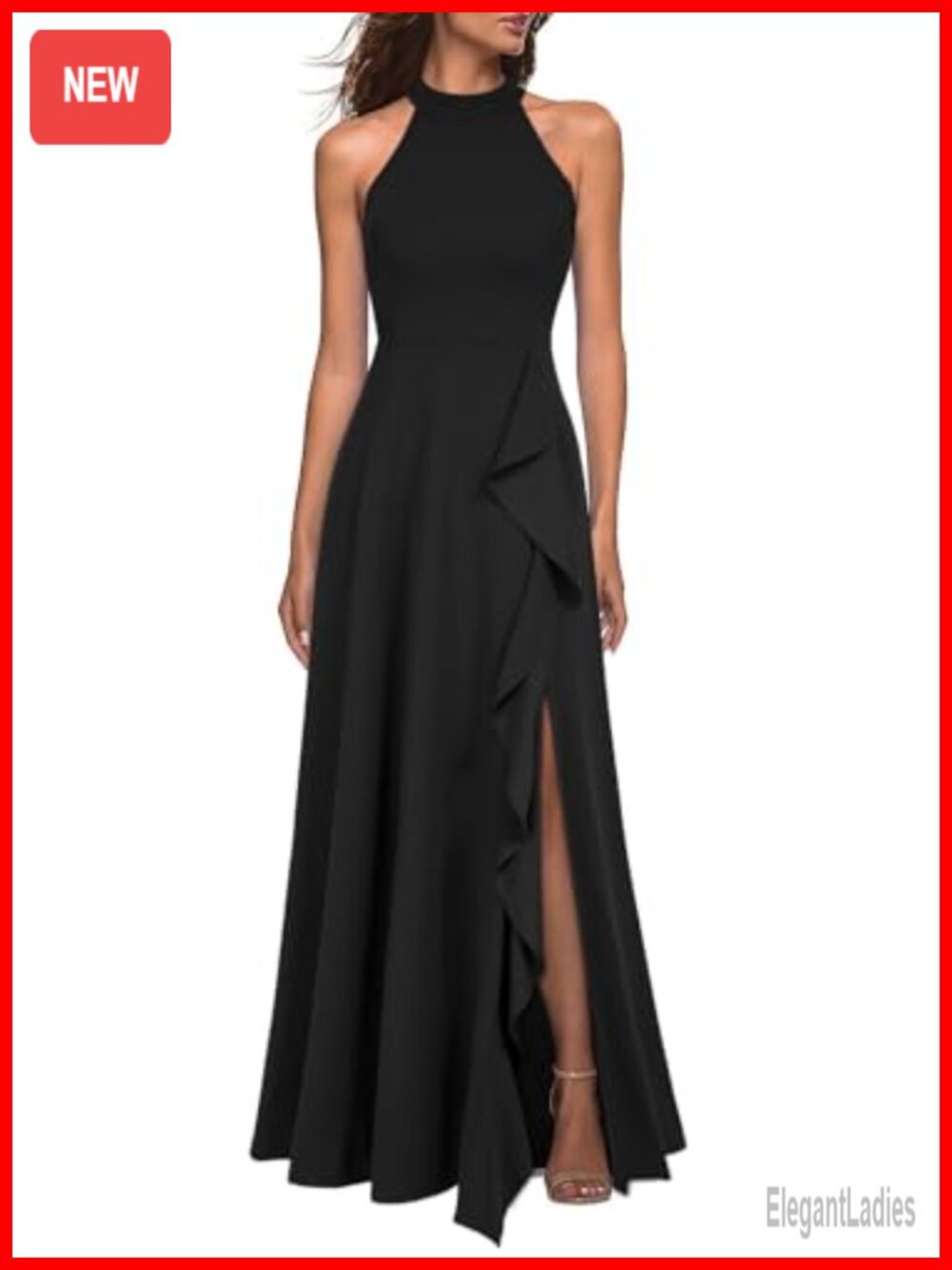 High Neck Sleeveless Maxi Dress with Split Hem